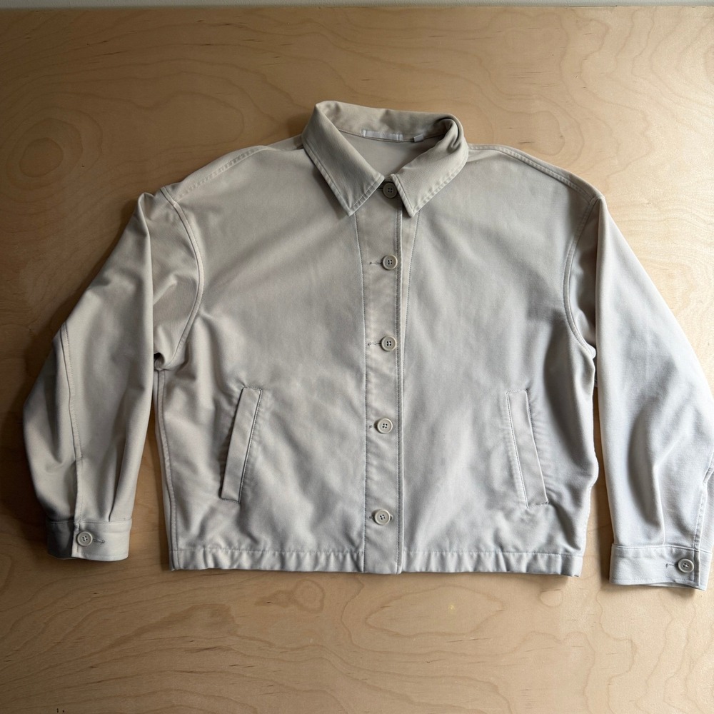 Uniqlo Jersey Relaxed Boxy Jacket Button Front Twill Beige XL Cropped Shacket